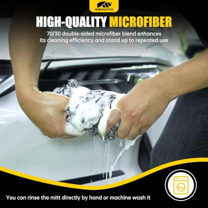 MIKKUPPA Microfiber Car Wash Mitt - Double-Sided Ultra Absorbent Scratch Free Premium Blend Glove for Car Washing Home Cleaning (Black, 2Pack, 11'' x 8'') - color: Black