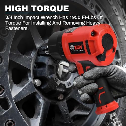 XIIW 3/4 Inch Air Impact Gun, Max Nut-busting Torque 1950 ft-lbs | Heavy Duty 7000RPM 3/4 Air Impact Wrench, Twin Hammer Pneumatic Impact Wrench for Automobile Repair - size: ‎‎3/4 inch | 1950 ft-lbs