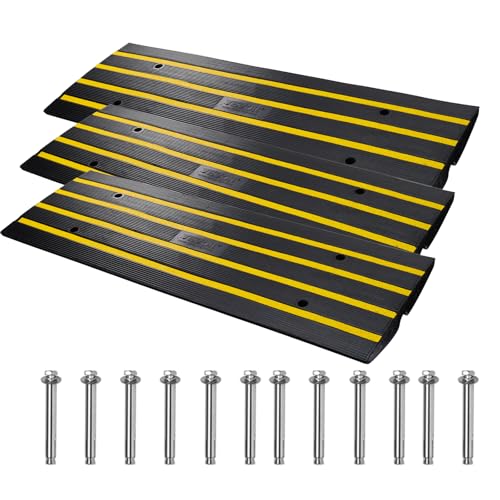 VEVOR Rubber Curb Ramp for Driveway 3 Pack, 15T Heavy Duty Sidewalk Curb Ramp, 48" Lx2.6 H Bridge Ramp for Garage for Low Cars, Wheelchairs, L.O.A. 12 FT - size: 2.6" Rise (3-Pack, 48" L)