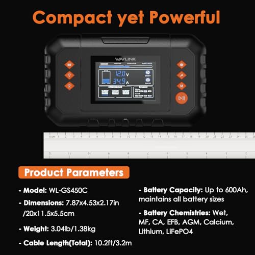 WAVLINK 450W Smart Battery Charger, Max. 35A Trickle Charger with LCD Display, for 6V/12V/24V Lead-Acid/Lithium/LiFePO4 Batteries, Battery Maintainer and Desulfurizer for Cars, Boats, Motorcycles - color: 35-AMP
