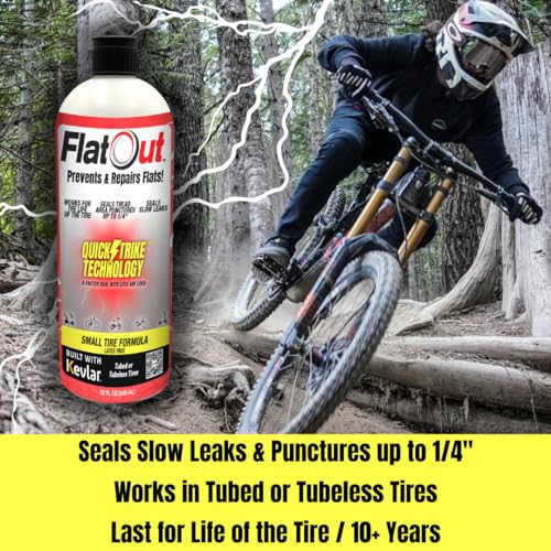 QuickStrike Tire Sealant - Small Tire/Bicycle Formula - NEW Formula - Prevents Flat Tires - Seals Leaks - Contains Kevlar - Tubeless Tire Sealant - 16 Ounce Bottle - size: 16 Fl Oz