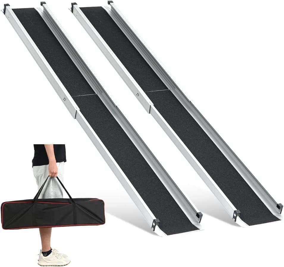gardhom 5FT Adjustable Wheelchair Ramp 60" L x 7.4" W Telescopic Ramps for Wheelchairs 600lbs Portable Wheelchair Ramps for Steps Home Threshold Doorways Steps Stairs with Carrying Bag, 1Pair - size: 5FT(can be used as 3FT or 5FT)