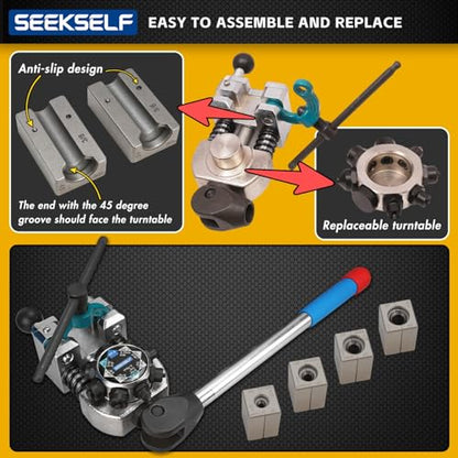 Professional Brake Line Flaring Tool Kit for 45 Degree Single, Double and Bubble Flares, 3/16", 1/4", 5/16", 3/8" and 4.75mm Steel Copper Metal Tubing, Black