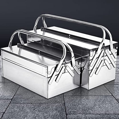 Dioche Metal Cantilever Tool Box – 3-Layer Folding Stainless Steel Auto Maintenance Organizer, 5-Tray Portable Pit Toolbox (460) - size: 460