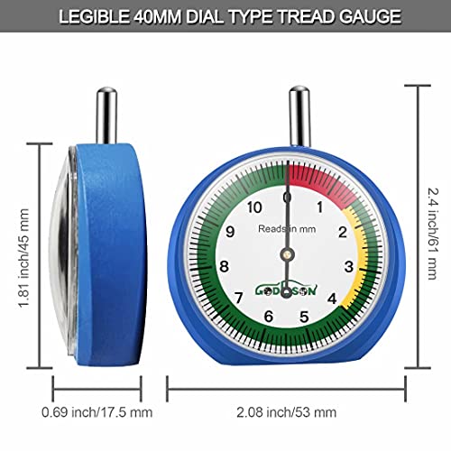 GODESON 88703 Dial Tire Tread Depth Gauge in MM,Professional for Motorcycle, Car,Truck and Bus - size: 1 Pack, style: MM