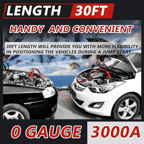 0 Gauge 30FT Jumper Cables, Commercial Grade Automotive Booster Cables for Jump Starting Dead or Weak Batteries, Heavy Duty Booster Cable for Car Van Truck,With Storage Bag & Gloves - size: 0 Gauge - 30FT
