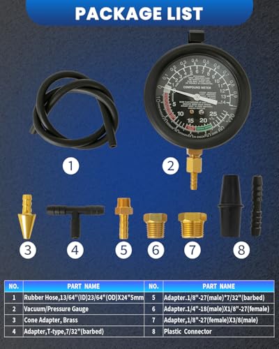 SIXIWANZI Vacuum Gauge, Universal Vacuum Gauge Automotive Kit for Car & Truck