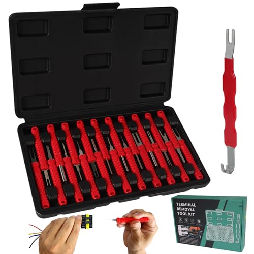 21+1Pcs Terminal Removal Tool Kit with Blow-Molded Case | Red Automotive Electrical Terminal Connector Separator Removal Tools Depinning Tool Kit for Most Connectors - color: Red