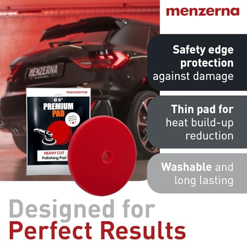 MENZERNA 6 Inch Polishing Pad Heavy Cut for Scratch Repair I Body Repair and Detailing Pads with Safety Edge & Velcro Attachment I Washable & Long Lasting I Thin Pad with Hole for Anti Heat Build-Up - color: Heavy Cut Pad