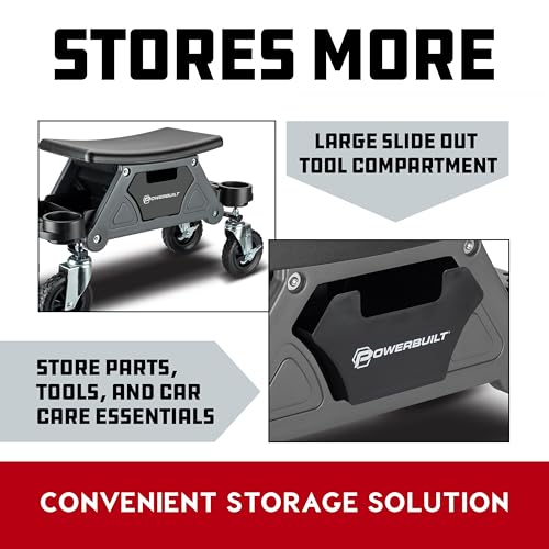 Powerbuilt Big Wheel Rolling Seat, Off-Road Series, Locked in Tool Trays, Heavy-Duty Wheels for Gravel and Rocks - Grey 642965ECE