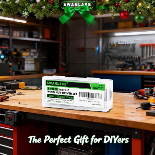 3-Piece Wing Nut Driver Set, 9mm, 12mm, 15mm, 1/4 Inch Hex Shank Power Nuts Driver Bit, Wing Nut Socket for Eye Bolt, Hook Bolt Installation, Wire Twisting - style: Wing Nut Driver Set