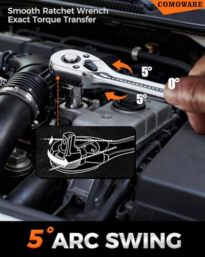 COMOWARE 320-Piece Master Mechanic Tool Set with Case, Father day Gift, 1/4" 3/8" 1/2" Drive SAE & Metric Socket Wrench Set, Includes 72T Ratchet Set, CR-V Steel, Hex Keys & Specialty Bits