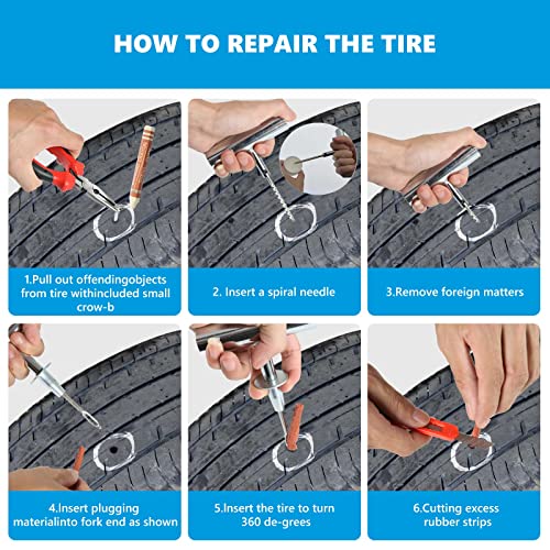 TILIBOTE Tire Repair Kit,117pcs Heavy Duty Tire Plug Kit,with Universal Tire Patch Kit to Plug Flats for Car/Motorcycle/Truck/Tractor/Trailer/RV/ATV