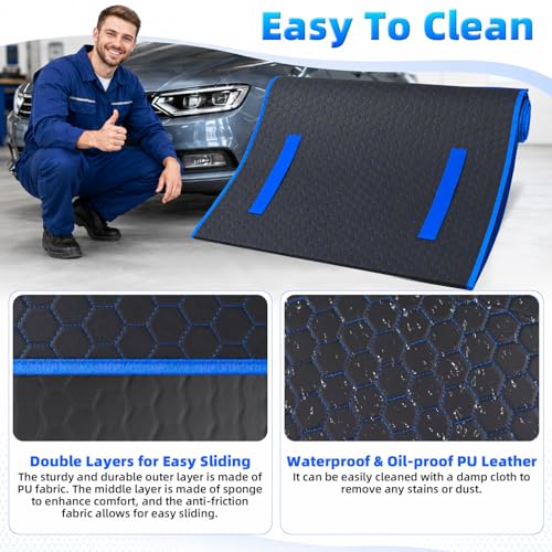 Magic Rolling Creeper Mat, 60 x 28in Foldable Two-Layer Cars Mechanic Repair Mat with Storage Bag, Multifunctional Mechanic Creeper Automotive Tool for Low Clearance, Special Roads, Cars, SUVs, Blue - color: BLUE