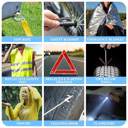 Car Emergency Roadside Assistance Kit with Jumper Cables Tire Inflator Automotive Kit for Car Vehicle