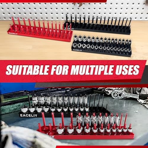 EACELIY Socket Organizer Tray Set,1/2", 1/4" and 3/8" SAE & Metric Deep & Shallow Socket Holder Kit, Deep and Shallow Socket Holders for Toolboxes(sockets not included) 丨6PCS - size: 6PCS
