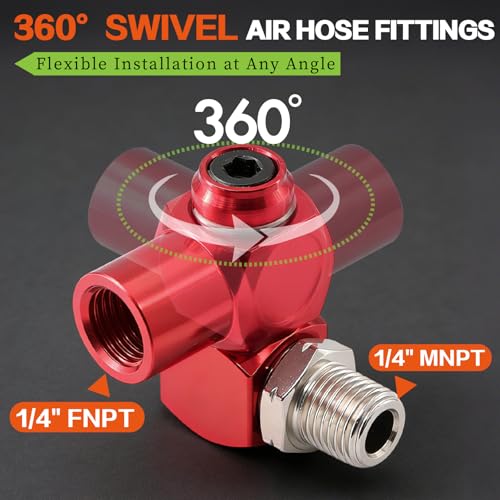 48PCS 1/4" Air Coupler Plugs & Male Female Air Hose Fittings Kit, NPT Thread Air Compressor Fitting with 1Pcs 360 Degree 1/4 Inch Quick Connect Air Line Fitting for Industrial