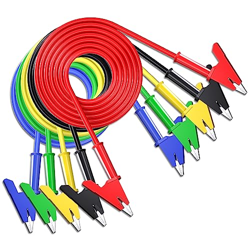 Goupchn 5PCS Alligator Clips Test Leads Dual Ended Crocodile Wire Cables | 3.3ft/1m, Five Colors, With Insulators Clips, Test Flexible Copper Cable, For Electrical Testing - size: 5 Colors-3.3ft/1m, style: Style A
