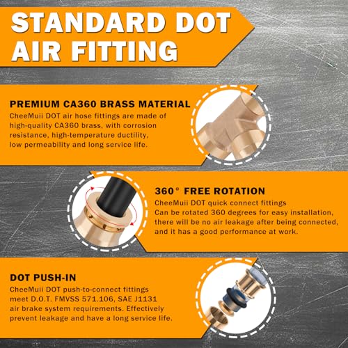 14 Pcs 1/4" Brass DOT Air Line Fittings Kit 1/8" 1/4" DOT Push Lock Air Fittings NPT Thread & Quick Connect Air Hose Fittings Kit - color: Gold-14PCS1/4"