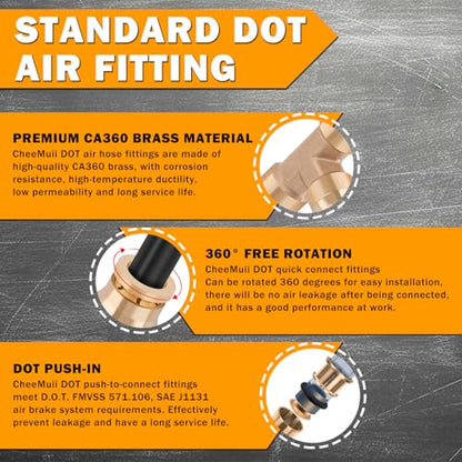 14 Pcs 3/8" Brass DOT Air Line Fittings Kit 1/4" 3/8" DOT Push Lock Air Fittings NPT Thread & Quick Connect Air Hose Fittings Kit - color: Gold-14PCS3/8"