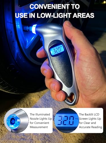 Digital Tire Pressure Gauge 150 PSI, Accurate in 0.1 Increments,1 Pack Tire Pressure Gauge with Backlight LCD, 4 Units (PSI/Bar/Kgf/cm²/KPA) Applicable to Car Truck Bicycle, Silver - color: Silver