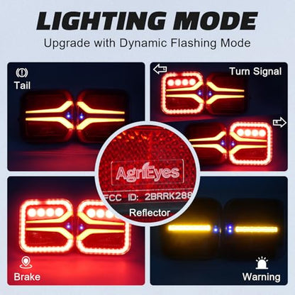 Agrieyes T327 Wireless Trailer Lights Kit, Rechargeable LED Magnetic Tow Light with Flashing Mode, Portable USB-C Tail Light Kit for Truck Camper Boat RV Turn Signal Brake Stop Running IP67 Waterproof - color: red