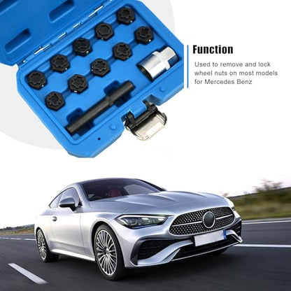 12PCS Wheel Lock Key Kit Compatible with Mercedes-Benz | 12-piece anti-theft wheel lock key socket set. Compatible with Mercedes-Benz wheel lock lug nuts for easy removal.