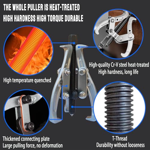 8 in 1 Gear Puller Set, 3" 4" 6" 8" Bearing Pulley Puller Kit, Cr-V Steel 2 Jaw & 3 Jaw Gear Puller with Reversible Jaws, 72Pcs Puller Tool Set, for Bearing Gear Pulley Flywheel Removal