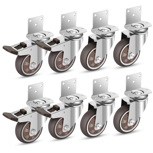 Nefish Side Mount Casters 3 Inch L-Shaped Heavy Duty Rubber Caster Set of 8, Ball Bearing 360 Degree Plate Swivel Castors Wheel, Casters Wheels for Furniture, Baby Bed, Kitchen, Cabinet, Table - style: 3 IN L-Shaped (8 Pack)