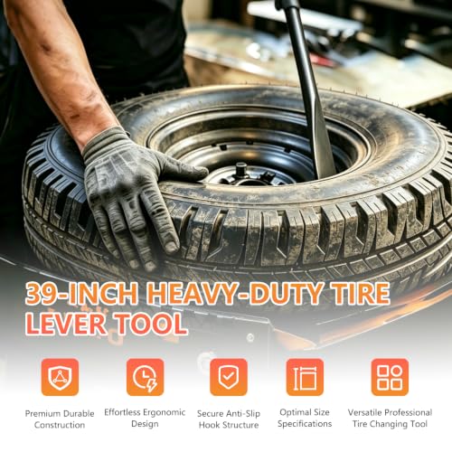 Tire Bars for Semi Tires, Heavy Duty tire Iron for tire Tools for Changing Tires, Tire Spoon Fit for Semi Trucks, Tractors, Buses & RVs, Tire Mounting Tools 39 Inch x 4/5 Inch, Black, 2 Pcs