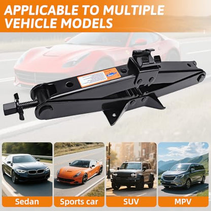 Scissor Car Jack 2 Ton Heavy Duty Portable Emergency Univeral Jack Kit with Hand Crank,Lug Wrench & Sockets,Compact Steel Frame Jacks for Car SUV Roadside Tire Change Tool