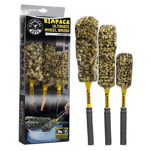 Chemical Guys, Rimpaca Ultimate Wheel Brush Set, Soft Bristle, 3-Piece Kit | Three soft-bristle brushes clean rims, barrels, grilles and tight spots, safe on all wheel finishes - style: 3 Piece Set