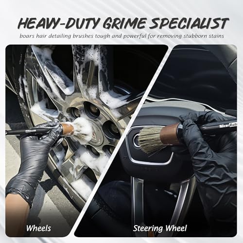 11PCS Car Detailing Brush Set, Boars Hair & Ultra Soft Detail Brushes, Gold | 2 Sizes No Scratch Auto Detailing Brushes for Leather Dashboard Gaps, 5 Precision Crevice Tools Reach AC Outlet, Wet Dry Use - color: Gold 11pcs Detailing Brush Set