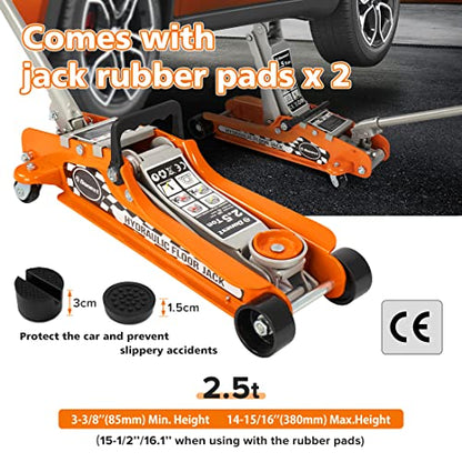 2.5 Ton Steel Floor Jack, Low Profile Hydraulic Racing Floor Jack, Heavy-Duty Racing Floor Jack with Single Piston Lift Pump, Lifting Range 3-3/8" - 14-15/16" - size: 2.5T Single Pump