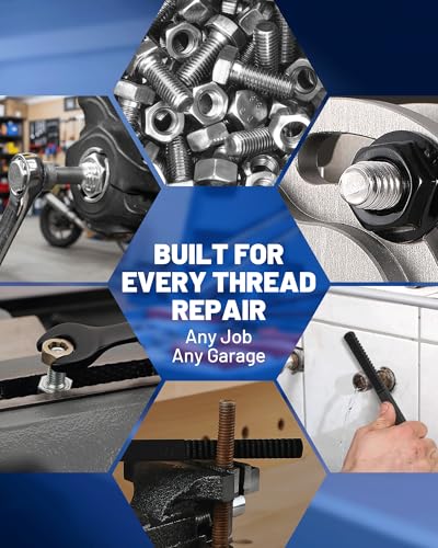 Thread File Set - 5140 Alloy Steel SAE & Metric Thread Files with Ergonomic Handle - Professional Thread Restorer Kit Repair Tool for Automotive, Plumbing (49 PCS Thread Repair Kit)