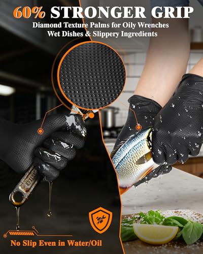 wcy 9 Mil Heavy Duty Disposable Nitrile Gloves, Black XLarge, Diamond Grip | 80 Ct Disposable Latex Free,Chemical Resistant Thick Rubber Gloves for Mechanic,Auto Repair,Industrial,Food Processing - color: Black-80, size: X-Large