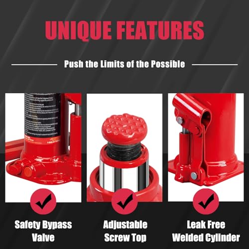 BIG RED T90403B Torin Hydraulic Welded Bottle Jack, 4 Ton (8,000 lb) Capacity, Red - color: Red, size: 4 Ton