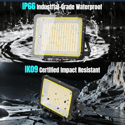 400W Solar 32000MAh Rechargeable Work Light, 400 LED 32000LM Portable Flood Light with Stand＆Dimming Function, IP66 Waterproof 3 Modes LED Job Site Lighting Flashlights for Mechanic Car - color: Yellow