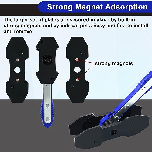 JoyFans Brake Caliper Compression Tool Set, Automotive Quad Disc Pistion Ratchet Ratcheting Press Tool, Car Brake Pads Retractor Compressor with 4PCS Spreader Plates for Brake Pump Adjustment - color: Blue Handle