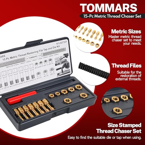15-Piece Metric Thread Chaser Set, M6 M8 M10 and M12 | Thread Restorer Tool and Rethreading Repair Kit for Cleaning, Restoring and Repairing Damaged Metric Threads - size: Metric