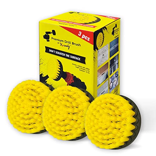 Premium Drill Brush Professional – Medium-Soft 5 in Yellow Set of 3 | Scratch-Free Cleaning Brush for Tile, Grout, Bathtub, Shower, Fibreglass and Ceramic Surfaces - color: Yellow