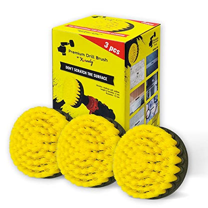 Premium Drill Brush Professional – Medium-Soft 5 in Yellow Set of 3 | Scratch-Free Cleaning Brush for Tile, Grout, Bathtub, Shower, Fibreglass and Ceramic Surfaces - color: Yellow