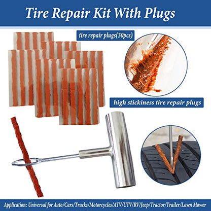 Tire Repair Kit, 68pcs Heavy Duty Tire Plug Kit, Universal Tire Repair Tools Flat Tire Puncture Repair for Car, Motorcycle, Truck, SUV, RV, ATV, Tractor, Trailer Fix Punctures and Plug Flats Patch Kit - size: 68pcs