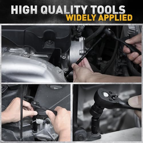 ELEAD 1/4" Drive Impact Socket Set, 56-Piece Standard SAE (5/32 to 9/16 inch) and Metric (4-15mm) Size, Deep & Shallow, 6 Point, Cr-V, 72-Tooth Ratchet Handle, Extension Bar, Universal Joint - style: 1/4'' Drive Impact Socket Set