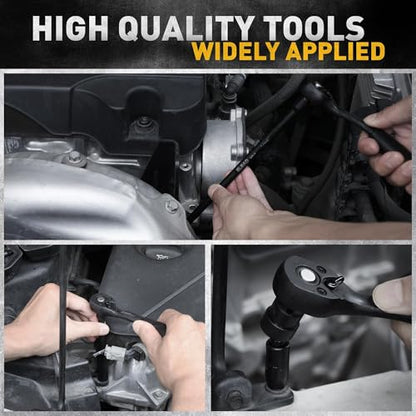 ELEAD 1/4" Drive Impact Socket Set, 56-Piece Standard SAE (5/32 to 9/16 inch) and Metric (4-15mm) Size, Deep & Shallow, 6 Point, Cr-V, 72-Tooth Ratchet Handle, Extension Bar, Universal Joint - style: 1/4'' Drive Impact Socket Set