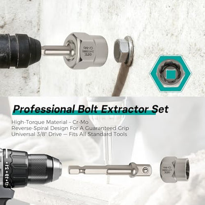 Bolt Extractor Kit & Screw Extractor Set, 40 Pcs with Left Hand Cobalt Drill Bits & Easy Out for Removal of Broken, Stripped, Rusted, Frozen, Rounded-Off Screws, Bolts, Studs, Nuts - size: 40 Piece