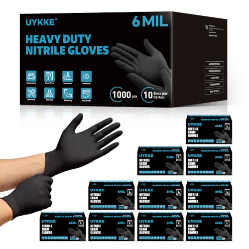 HEAVY DUTY 6 Mil Nitrile Black Gloves Disposable Latex Free Rubber Cooking Cleaning Food Prep Tattoo Gloves 1000PCs - size: Small