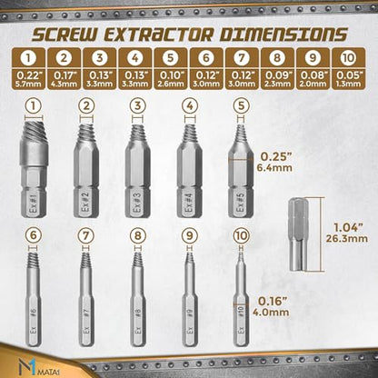 Screw Extractor Set for Stripped, Broken, Damaged Screws - 22 pc, Silver - Remover Kit w/Drill Bits, Extractors, Bit Extension & Socket Adapter - color: Silver