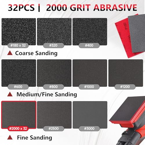 32 PCS 2000 Grit Sanding Sponge, Soft and Flexible Sandpaper Block | 3 x 4 Inch, Hook and Loop, Wet and Dry Use, Washable and Reusable, Tear-Resistant Polishing Pads for Metal Auto Paint Wood - style: 32Pcs 2000Grit