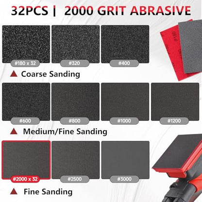 32 PCS 2000 Grit Sanding Sponge, Soft and Flexible Sandpaper Block | 3 x 4 Inch, Hook and Loop, Wet and Dry Use, Washable and Reusable, Tear-Resistant Polishing Pads for Metal Auto Paint Wood - style: 32Pcs 2000Grit